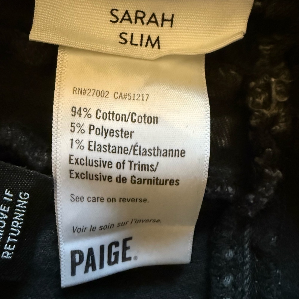 Paige Sarah Slim High Rise Jeans Raw Hem & Zippers in Virgo Black Size 28 - Picture 8 of 16